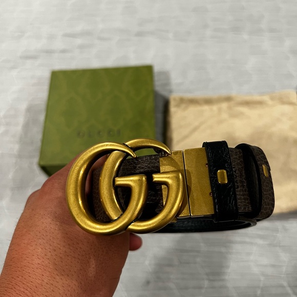 Gucci Double G Brass Buckle Reversible Leather Belt - Picture 4 of 9